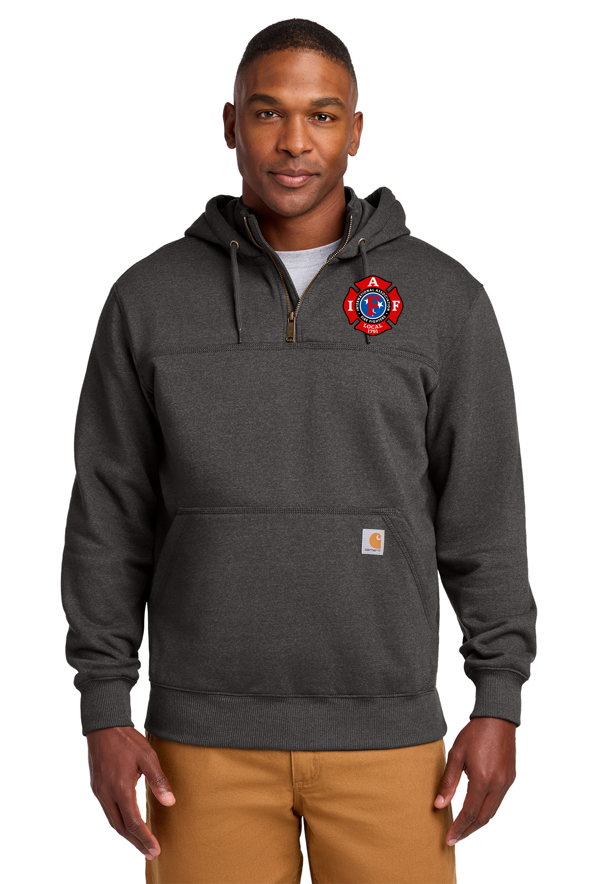 Embroidered IAFF Carhartt® Rain Defender® Paxton Heavyweight Hooded Zip Mock Sweatshirt