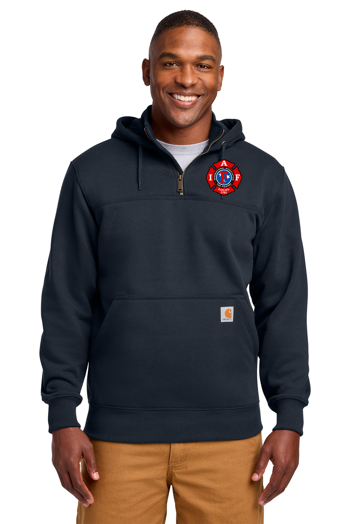Embroidered IAFF Carhartt® Rain Defender® Paxton Heavyweight Hooded Zip Mock Sweatshirt